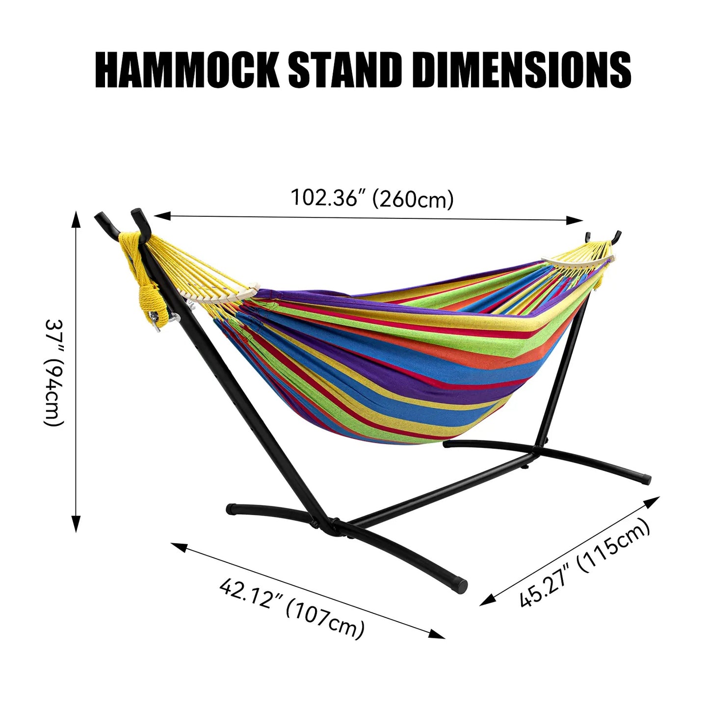 All-in-One Hammock Set Equipped with Heavy Steel Frame Stand 450lb Load Capacity, Premium Portable Carry Bag & Pair of Anti-Roll Balance Support Beams