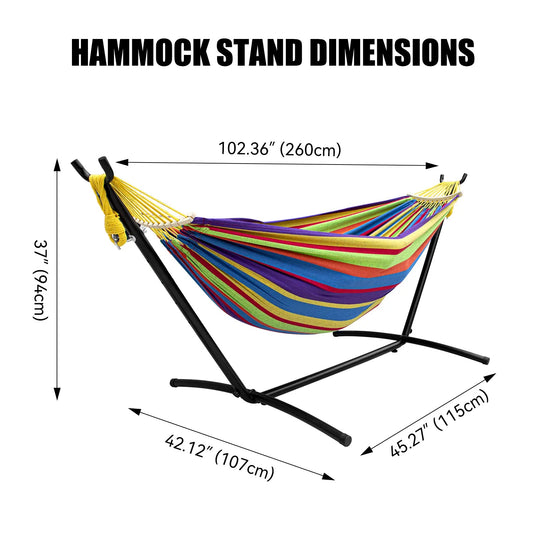 All-in-One Hammock Set Equipped with Heavy Steel Frame Stand 450lb Load Capacity, Premium Portable Carry Bag & Pair of Anti-Roll Balance Support Beams