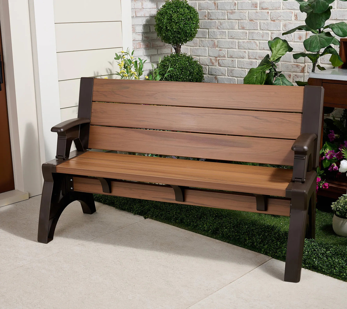 Convert-a-Bench Generation 2 XL Designer Series Multi-Functional Bench-to-Table, Modern Weatherproof Outdoor Patio Furniture Stool and Chairs