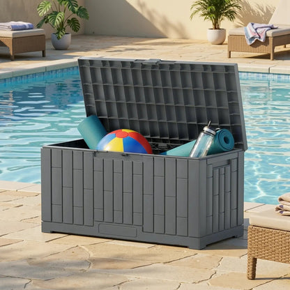 Waterproof 60 Gallon Patio Deck Box, UV‑Resistant Lockable Resin Storage Chest for Outdoor Cushions & Gardening Supplies