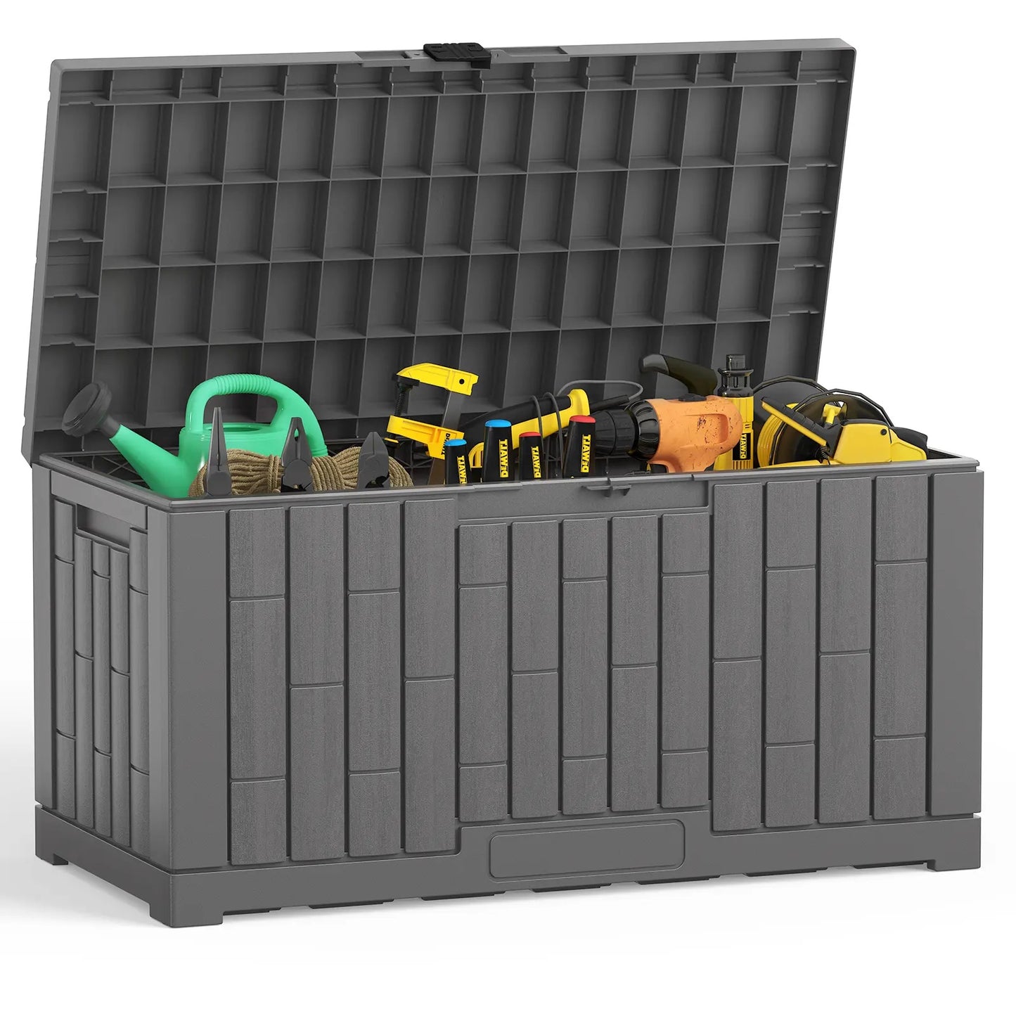 Waterproof 60 Gallon Patio Deck Box, UV‑Resistant Lockable Resin Storage Chest for Outdoor Cushions & Gardening Supplies