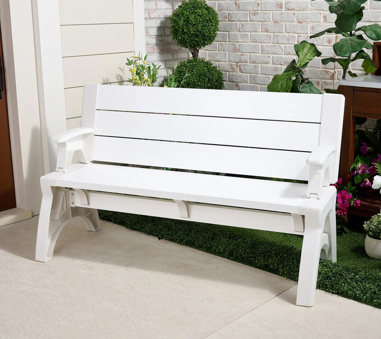 Convert-a-Bench Generation 2 XL Designer Series Multi-Functional Bench-to-Table, Modern Weatherproof Outdoor Patio Furniture Stool and Chairs
