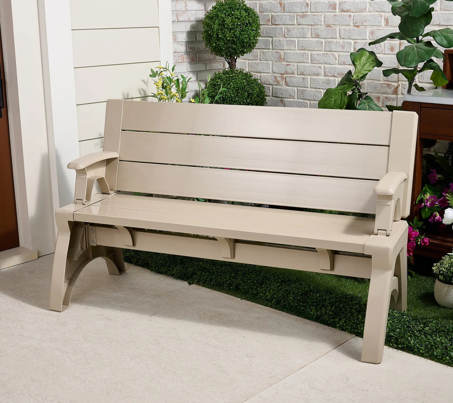 Convert-a-Bench Generation 2 XL Designer Series Multi-Functional Bench-to-Table, Modern Weatherproof Outdoor Patio Furniture Stool and Chairs