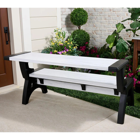 Convert-a-Bench Generation 2 XL Designer Series Multi-Functional Bench-to-Table, Modern Weatherproof Outdoor Patio Furniture Stool and Chairs