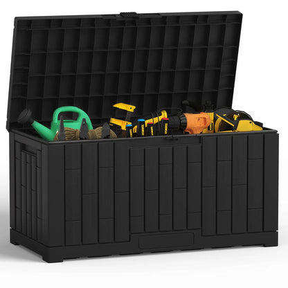 Waterproof 60 Gallon Patio Deck Box, UV‑Resistant Lockable Resin Storage Chest for Outdoor Cushions & Gardening Supplies