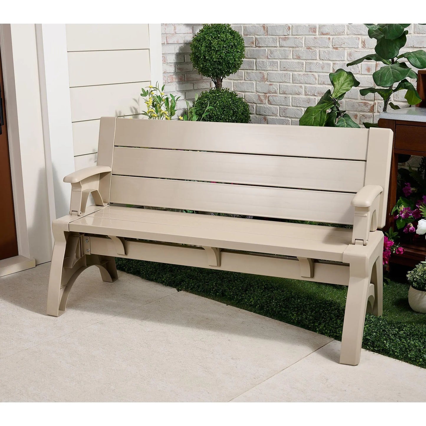 Convert-a-Bench Generation 2 XL Designer Series Multi-Functional Bench-to-Table, Modern Weatherproof Outdoor Patio Furniture Stool and Chairs