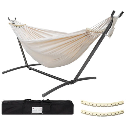 All-in-One Hammock Set Equipped with Heavy Steel Frame Stand 450lb Load Capacity, Premium Portable Carry Bag & Pair of Anti-Roll Balance Support Beams