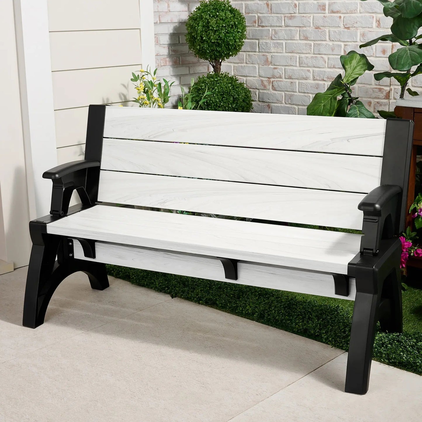Convert-a-Bench Generation 2 XL Designer Series Multi-Functional Bench-to-Table, Modern Weatherproof Outdoor Patio Furniture Stool and Chairs
