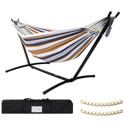 All-in-One Hammock Set Equipped with Heavy Steel Frame Stand 450lb Load Capacity, Premium Portable Carry Bag & Pair of Anti-Roll Balance Support Beams