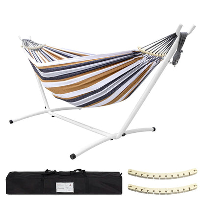 All-in-One Hammock Set Equipped with Heavy Steel Frame Stand 450lb Load Capacity, Premium Portable Carry Bag & Pair of Anti-Roll Balance Support Beams