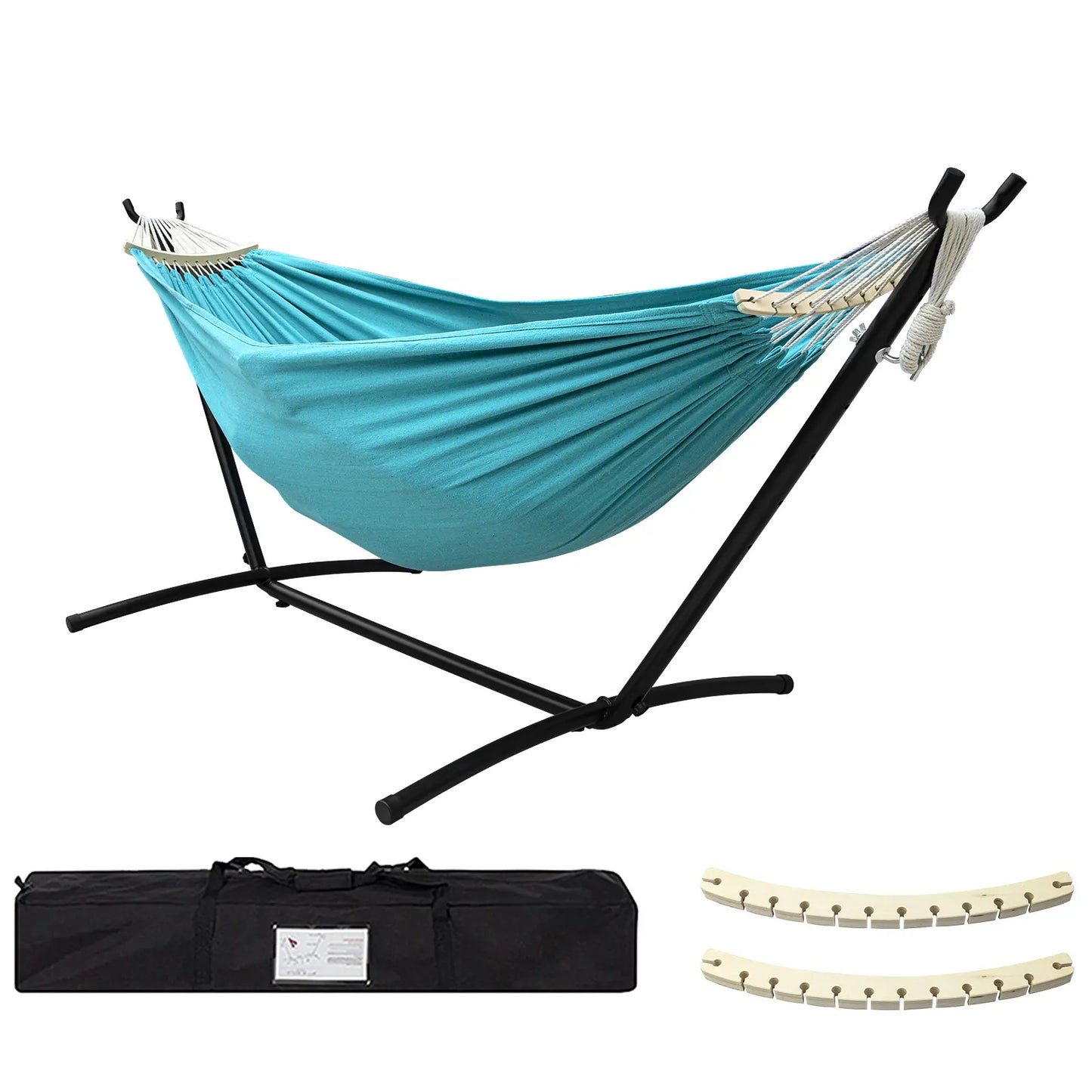 All-in-One Hammock Set Equipped with Heavy Steel Frame Stand 450lb Load Capacity, Premium Portable Carry Bag & Pair of Anti-Roll Balance Support Beams