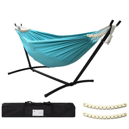 All-in-One Hammock Set Equipped with Heavy Steel Frame Stand 450lb Load Capacity, Premium Portable Carry Bag & Pair of Anti-Roll Balance Support Beams
