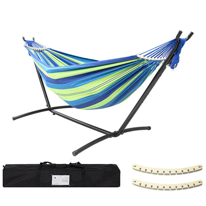 All-in-One Hammock Set Equipped with Heavy Steel Frame Stand 450lb Load Capacity, Premium Portable Carry Bag & Pair of Anti-Roll Balance Support Beams