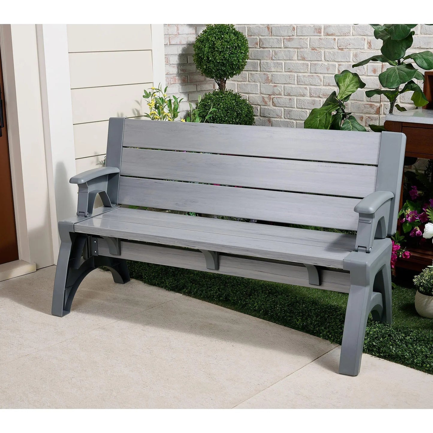 Convert-a-Bench Generation 2 XL Designer Series Multi-Functional Bench-to-Table, Modern Weatherproof Outdoor Patio Furniture Stool and Chairs