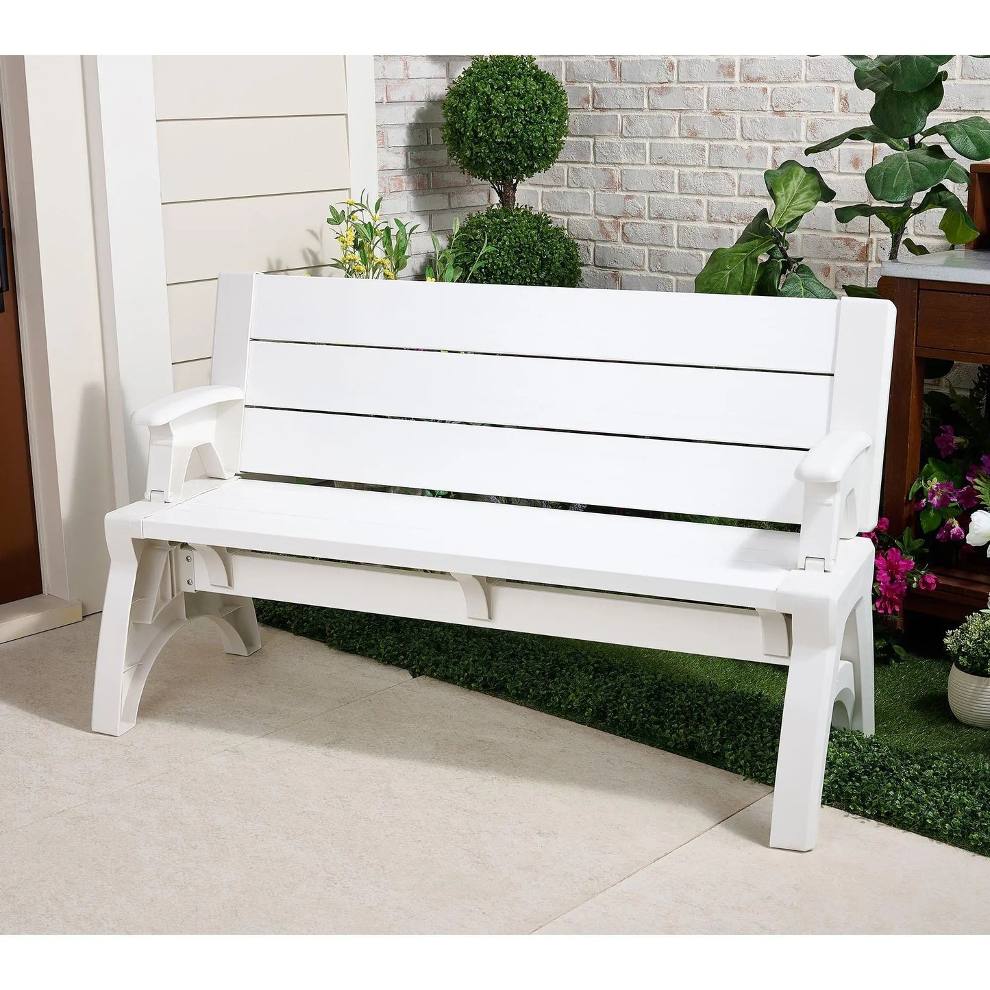 Convert-a-Bench Generation 2 XL Designer Series Multi-Functional Bench-to-Table, Modern Weatherproof Outdoor Patio Furniture Stool and Chairs