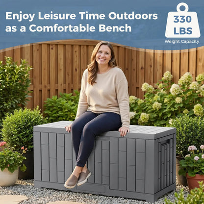 Waterproof 60 Gallon Patio Deck Box, UV‑Resistant Lockable Resin Storage Chest for Outdoor Cushions & Gardening Supplies