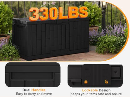 Waterproof 60 Gallon Patio Deck Box, UV‑Resistant Lockable Resin Storage Chest for Outdoor Cushions & Gardening Supplies