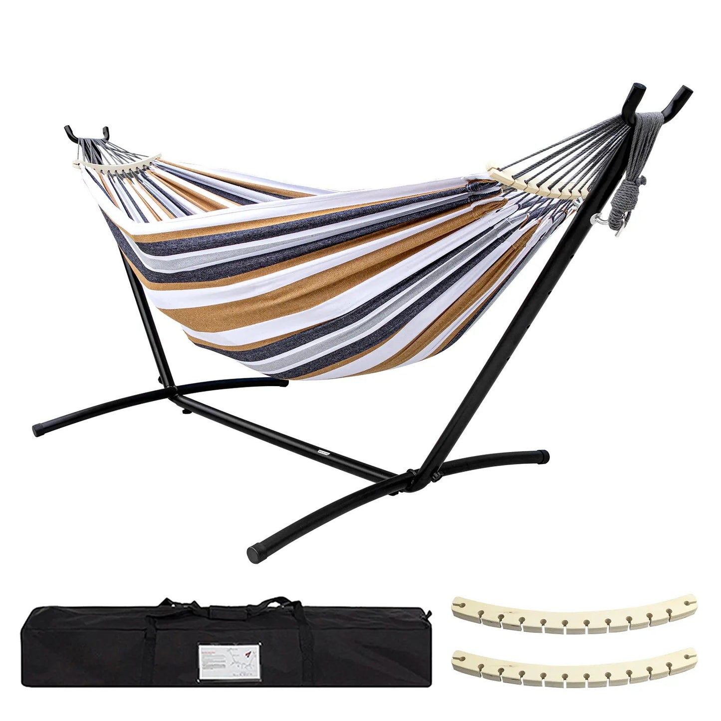 All-in-One Hammock Set Equipped with Heavy Steel Frame Stand 450lb Load Capacity, Premium Portable Carry Bag & Pair of Anti-Roll Balance Support Beams