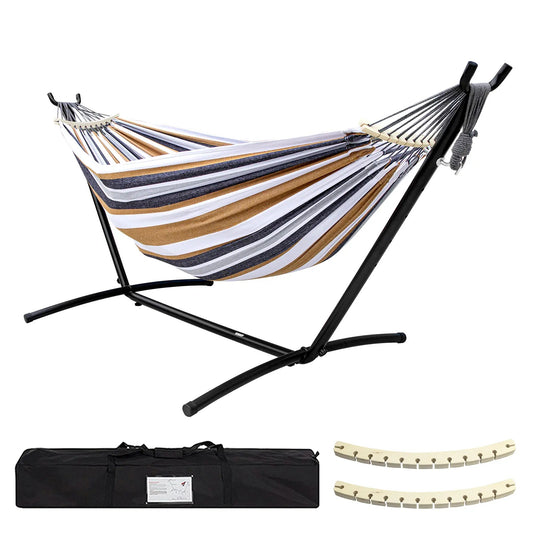 All-in-One Hammock Set Equipped with Heavy Steel Frame Stand 450lb Load Capacity, Premium Portable Carry Bag & Pair of Anti-Roll Balance Support Beams