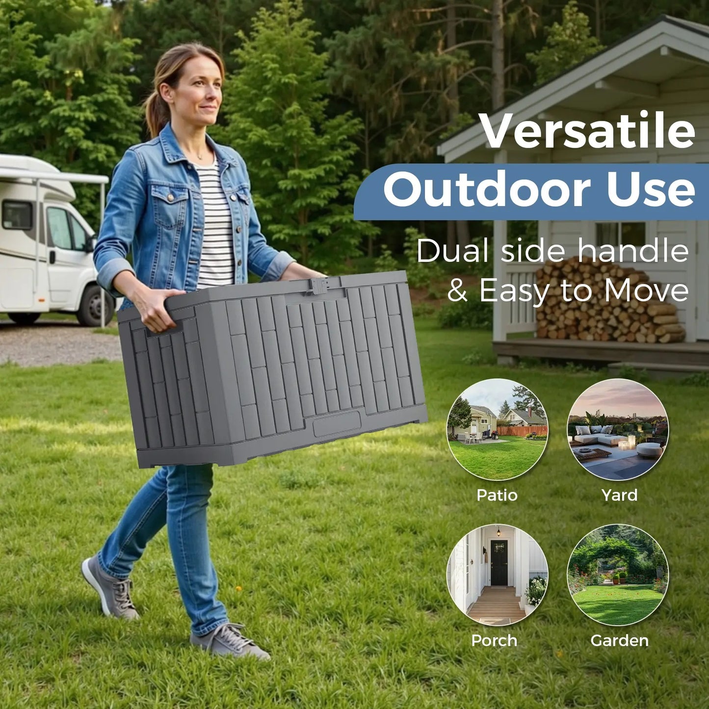 Waterproof 60 Gallon Patio Deck Box, UV‑Resistant Lockable Resin Storage Chest for Outdoor Cushions & Gardening Supplies