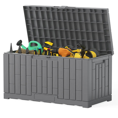 Waterproof 60 Gallon Patio Deck Box, UV‑Resistant Lockable Resin Storage Chest for Outdoor Cushions & Gardening Supplies